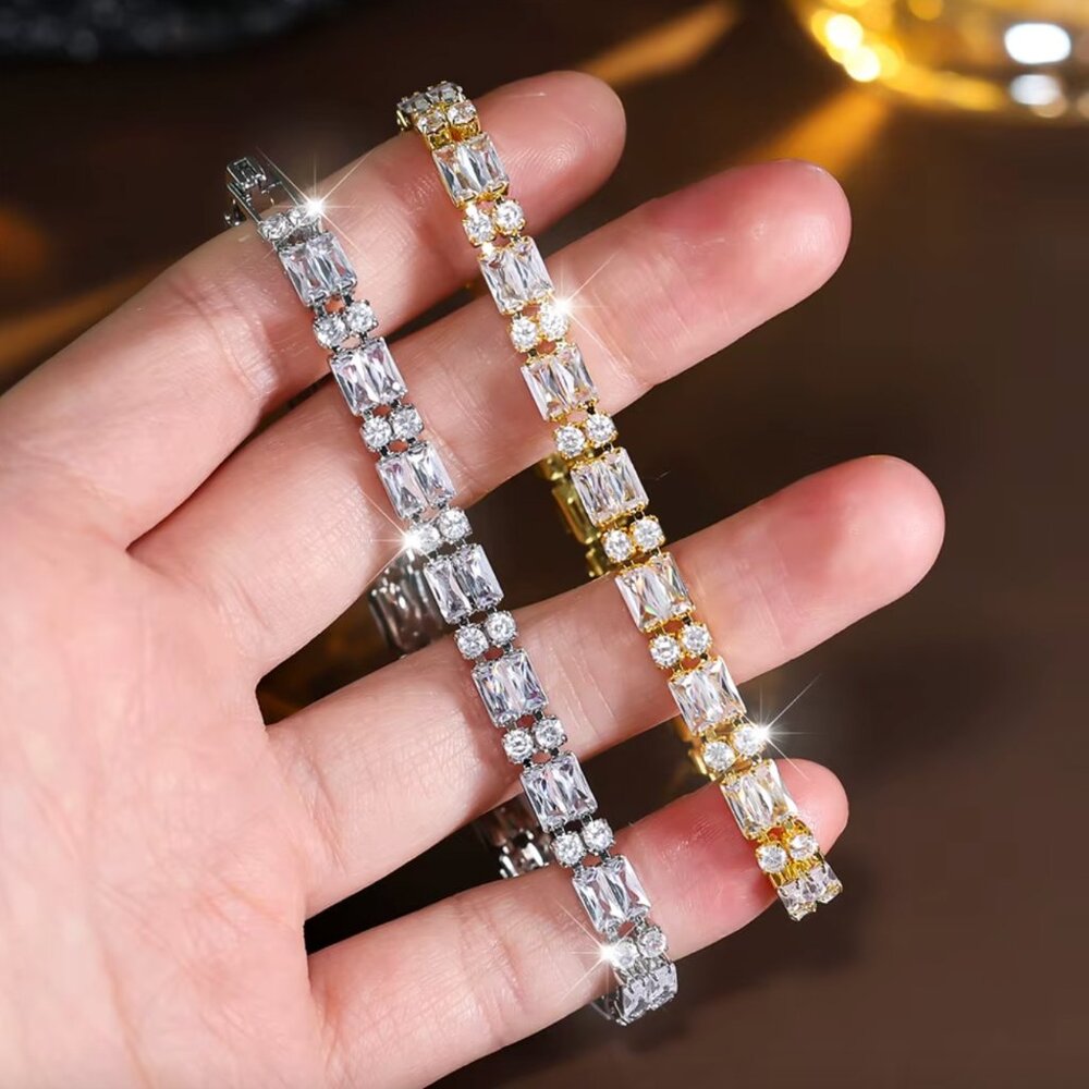 NEW 18k White or Yellow Gold Diamond Tennis Bracelet Baguette Round Cut Bracelet